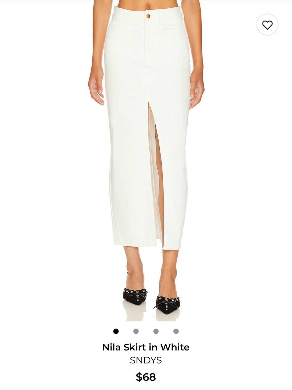SNDYS Nila Midi Skirt in White with Front Center Slit